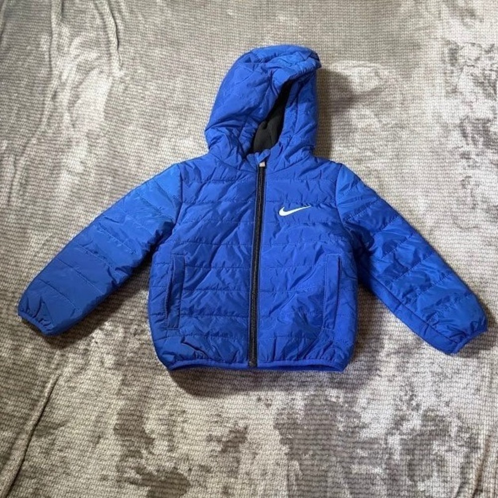 Nike Toddler Boys Blue Puffer Jacket Hooded Fleece Lined Coat Size 2T 86-92cm